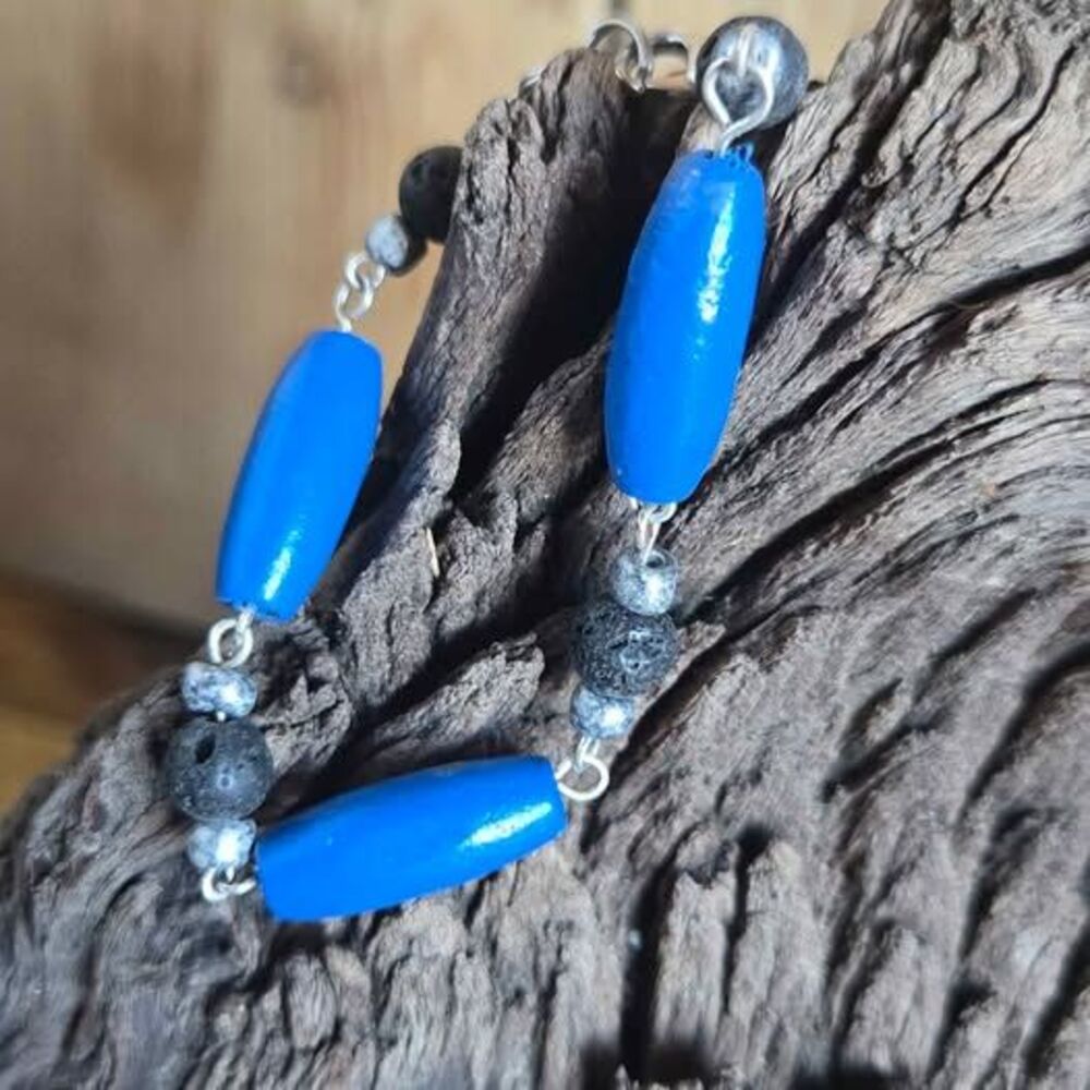 Kids Handmade Blue Aromatherapy Bracelet Blue wood Beads